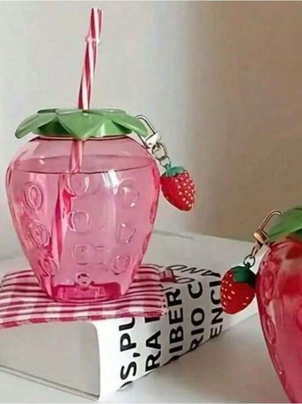 Strawberry-Shaped Drink Tumbler with Straw - Pink NWOT